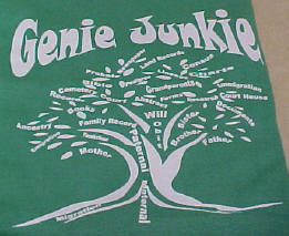 Genie Junkie Design in white on green tee shirt